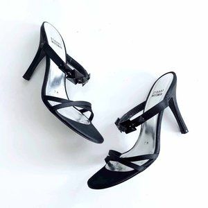 stuart weitzman black strappy satin pumps with jewels - size 7